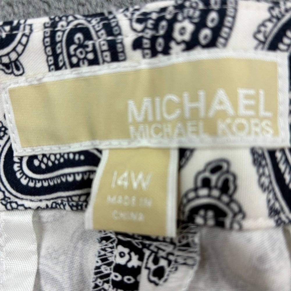 Michael Kors Women's 14W Paisley Print Ankle Pants Black White Cotton Stretch - Picture 5 of 16